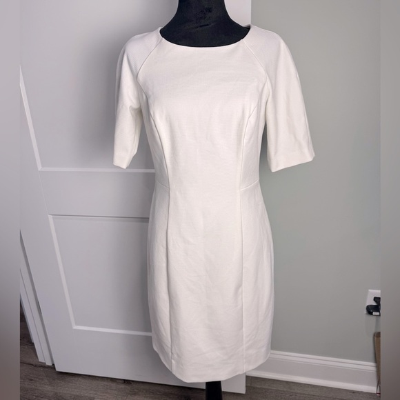 Shoshanna White Sheath Midi Dress Crew Neck fitted lined - Picture 1 of 9